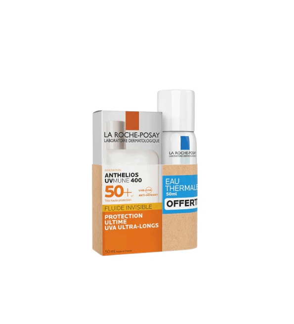 Rp-Anthelios-Fluide-UVMUNE-400-spf50-50mleau-thermale-pack-Nova-para-prix-Maroc_595x.webp La Roche Posay Anthelios Crème Solaire Fluide Invisible SPF50 50ml = EAU THERMALE 50ML OFFERTE – Image 1