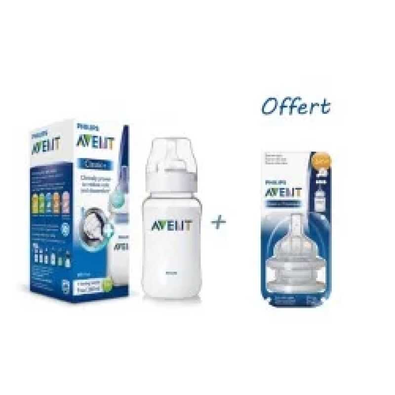 AVENT BIBERON CLASSIC+ PP 260 ML Achete + AVENT 2 TETINES CLASSIC -6M+ Offertes