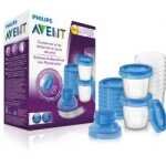 AVENT SYSTEME DE CONSERVATION DU LAIT MATERNEL VIA 10 POTS 180ML, 10 COUVERCLES ET 2 ADAPTEURS