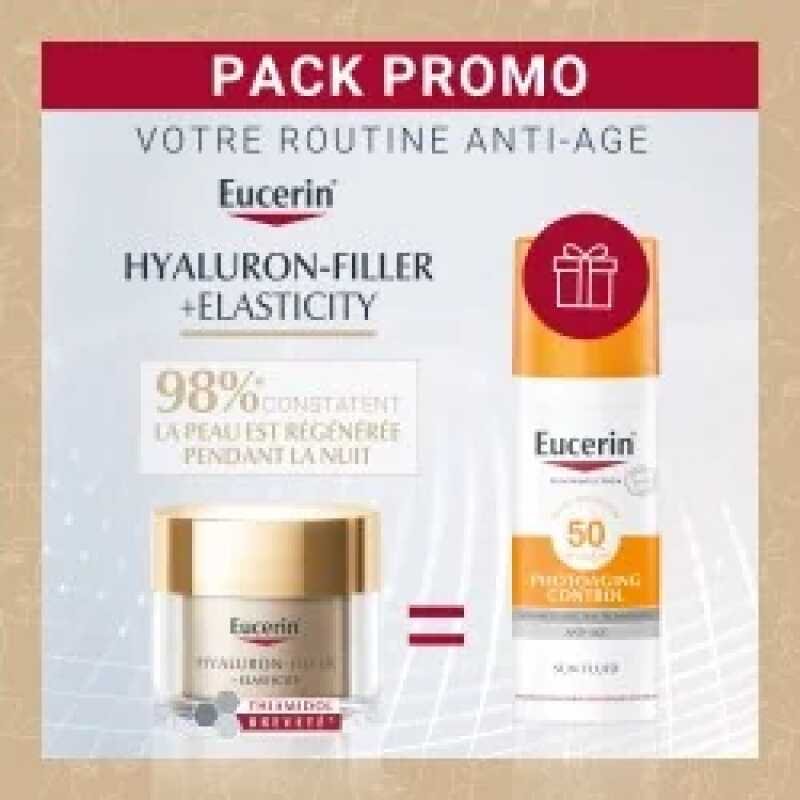 EUCERIN HYALURON-FILLER +ELASTICITY SOIN DE NUIT 50ML Achete +Eucerin SUN Fluide ANTI-AGE SPF 50+ - 50ml Offert
