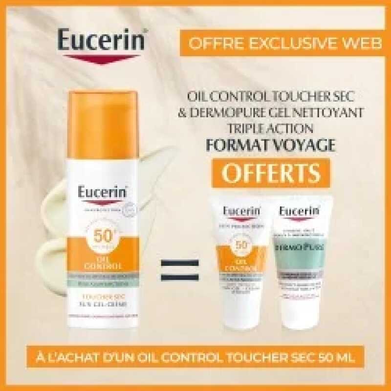 EUCERIN SUN OIL CONTROL SPF50+ Achete + Oil control toucher sec et dermopure gel nettoyant Offerts EXCLUSIVE WEB
